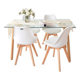 Juego Comedor Mesa Mumbai Madera 140x80cm + 4 Sillas Tulip Color Blanco