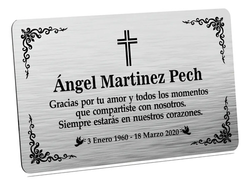 Placa Funeraria Nicho Difunto 13x8 Grabado Personalizad Mate