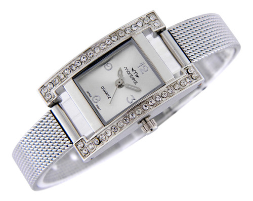 Reloj Montreal Mujer Ml928 Apliques De Strass Malla De Acero