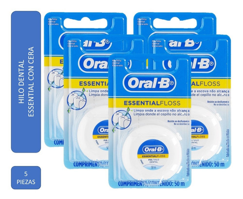 5 Blisters Hilo Dental Essential Floss C/cera 50 Mts Oral-b