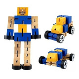Robot Transformer Auto C/ruedas Didactico Madera Cubeta Toys