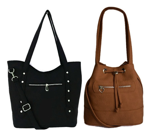 Promo X 2 Carteras De Mujer De Cuero Pu Modelo Cartera Grande A4 + Bolso Morral Marinero