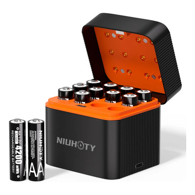 Cargador Pilas Recargables aa Baterías recargables Con 12 Pilas Recargables Aa 4200mwh Carga Rápida para pilas recargables litio para Control remoto tv, Videojuegos, Relojes, NIUHOTY | Envío gratis