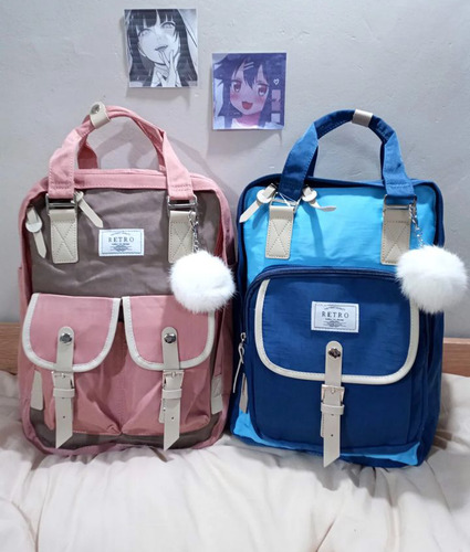 Mochila Himawari Retro Reforzada Importada Azul Kawaii