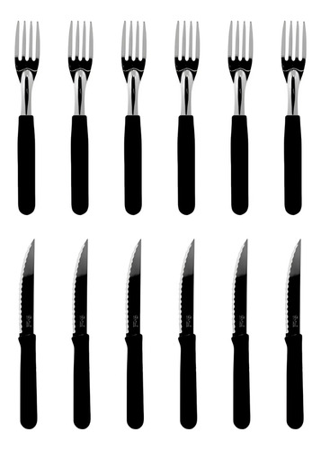 Set Cubiertos Negro Carol 6 Cuchillos 6 Tenedores 12 Piezas 