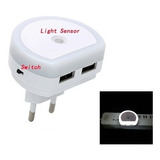 Lámpara Nocturna Sensor Luz - Switch -2 Puertos Usb Cargador