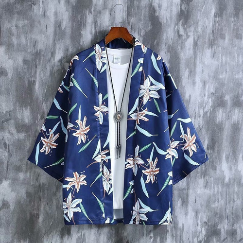 Camisa Para Hombre Kimono Diseño De Flores Japonesas