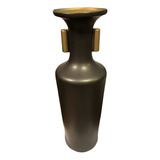 Vaso De Ceramica Preto Fosco E Dourado