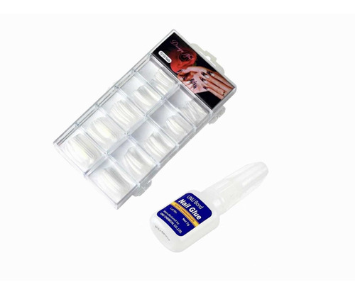 Set 100 Uñas Postizas  + Pegamento 10g Transparente