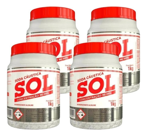 Kit 4 Soda Sol Materia Prima Pra Fazer Sabão 99% Concetr