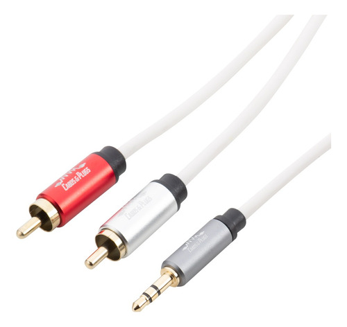 Cabo P2 Para Rca 50cm Stereo Banhado A Ouro Cobre Ofc Branco