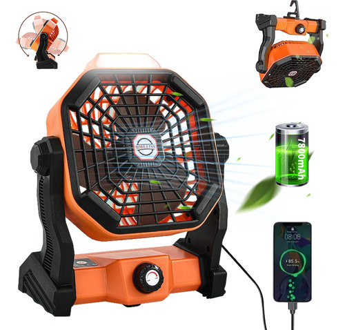 Ventilador 3niveles Portátil Camping Recargable Luz Led