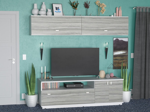 Combo Rack Tv + Repisa Living Moderno Melamina Texturada 