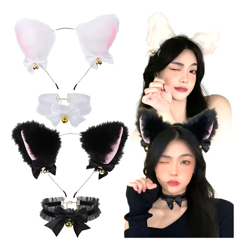Arco Cabello Orejas De Gato Cadena Clavículas, Lazos Campana, Accesorio Para Pelo, Cosplay, Disfraz Fiesta Para Niñas, Lindas Orejas Peludas De Anime