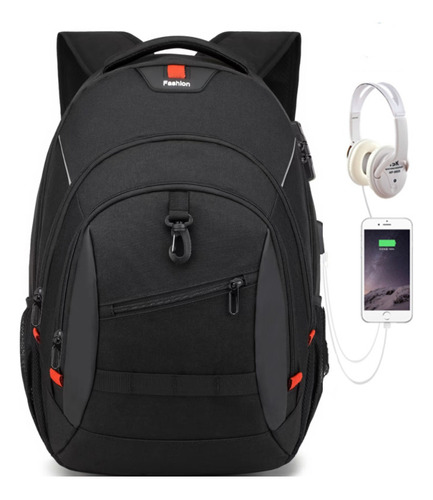 Mochilas Escolares Negra Antirrobo Impermeable Para Laptop Con Usb 3.0 Para Hombre Y Mujer