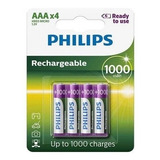 Pilhas Recarregável Palito Philips Aaa 1000mah Kit Com 4 Un