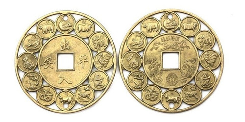 3 Dije Amuleto Moneda China Dinero Con Horóscopo Feng Shui.