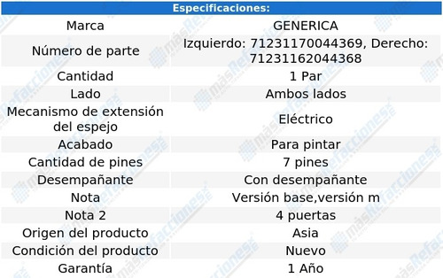 Par Espejos Elect P/pintar C/desemp 7 Pines Bmw 325ci 01-04