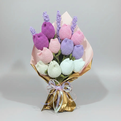 Ramo De Flores Tejidas A Crochet Tulipanes Y Lavandas  | Meses sin interés