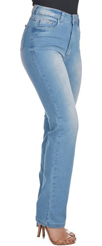 Calça Jeans Feminina Reta Mom Azul Sky Cós Alto 36 Ate 54