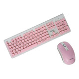 Combo Teclado Mouse Cableado Teclas Circulares Rosa Dn-dy01