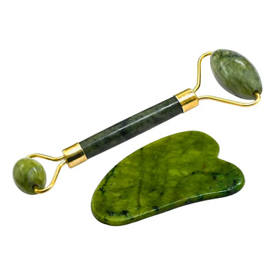 Rodillo Masajeador y Gua Sha Diler Cuarzo Verde para Cuidado Facial | MercadoLibre