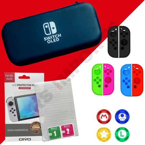 Case Proteçao Pelicula Grip Silicone Joy Con Switch Oled