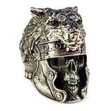 Anillo Calavera Guerrero Lobo Acero Inoxidable Hombre