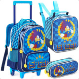 Kit Lancheira Estojo Mochila Sonic Rodinha Escolar Infantil 