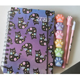 Libreta Gatito + Set Mini Destacadores + 2 Lápices Kawaii