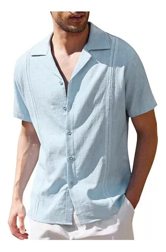 Lino Casual Cubana Guayabera Poleras De Playa De Manga Corta