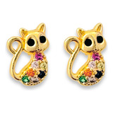 Aretes De Gato De Zirconias Y Oro 18k Laminado.