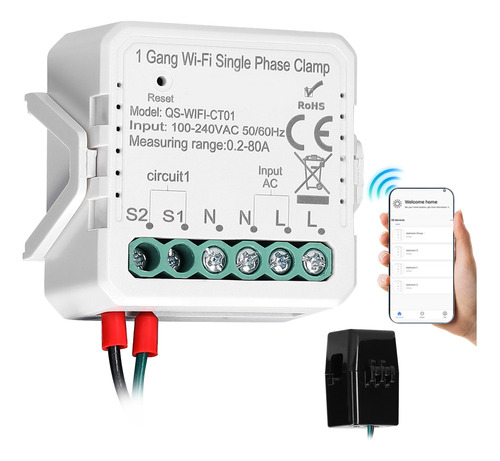 Medidor Eléctrico Clamp Solar 2 80a Phase Pv Single Wifi Tuy