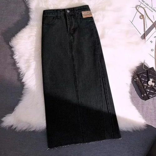 Falda Vaquera De Cintura Alta - Falda Casual Midi Para Mujer