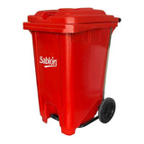 Bote De Basura 80l Con Pedal Y Ruedas Color Rojo