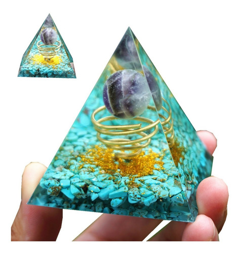 Piramide Orgonite Turquesa Azul Ametista Cristal 7 Chakras