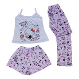 Pijama Kitty 40 Aniversario 3 P Blusa Tirante Short Pantalón