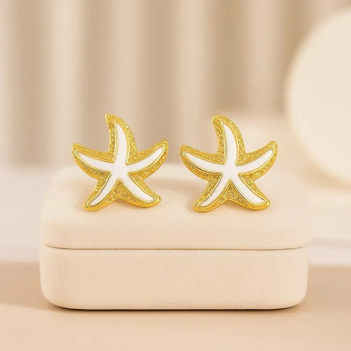 Brinco Moda Verão Praia Folheado Estrela Do Mar Várias Cores