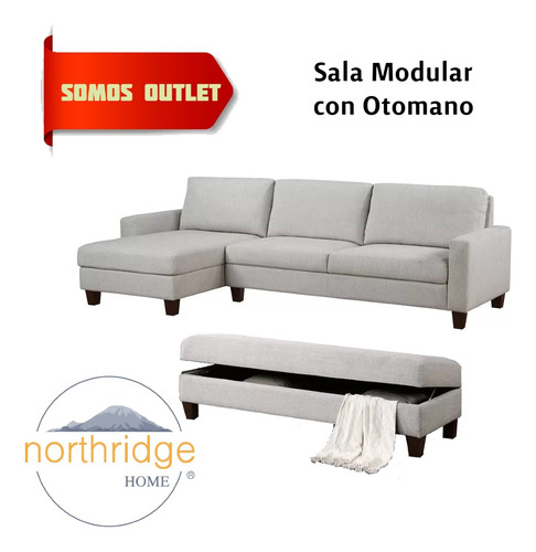 Sofá Seccional De Tela Con Otomano Marca Northridge Original