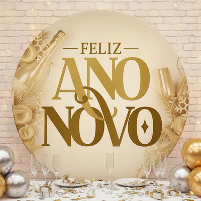 Painel De Festa Redondo Ano Novo Decorativo Para Festa Reveillon Em Tecido Veste Fácil 1,5m Criatema | Frete grátis