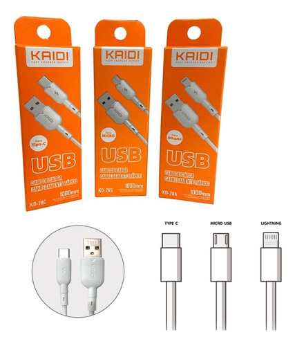 Kit 3 Cabos Usb Celular V8 Android Kaidi Original Atacado 