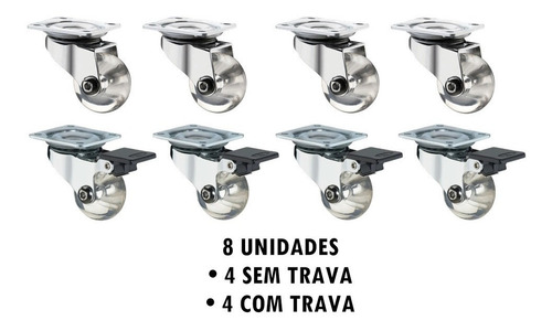 8x Rodinha Silicone/gel 50mm 4 C/freio 4 S/freio (kit 8 Uni)