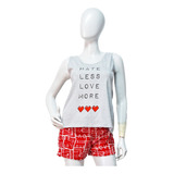 Hate Less Love More Pijama Verano Rojo Gris Para Mujer