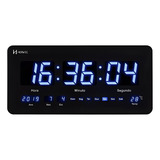 Relógio Parede Digital Led Azul Herweg 6492 Termômetro Cor Do Fundo Preto
