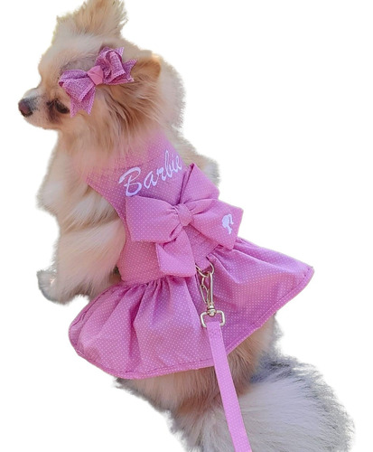 Roupa Roupinha Vestido Pet Cachorro Com Guia Barbie Luxo