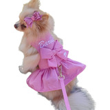 Roupa Roupinha Vestido Pet Cachorro Com Guia Barbie Luxo