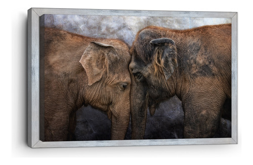 Cuadro Canvas Marco Inglés Elefantes De Frente 90x140cm