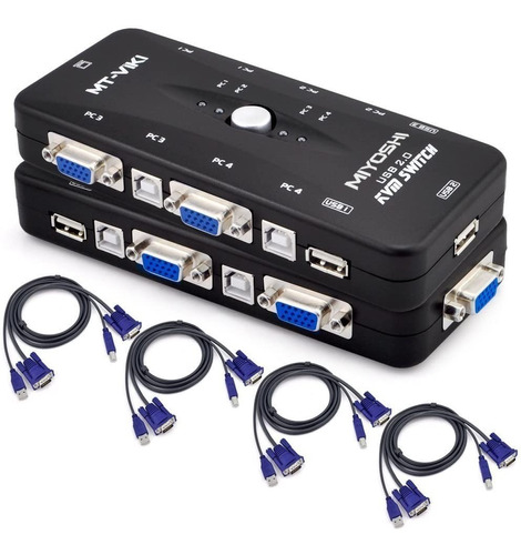 Switch Kvm 4 Puertos Usb Monitor Teclado Mouse Impr + Cables