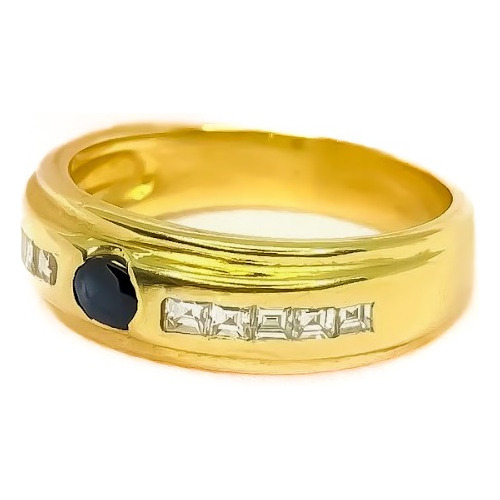 Anillo Hombre Oro 18k Zafiro Y Brillantes T19