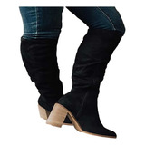 Botas Para Mujer, Botas De Tubo Largo, Tacón Grueso, Puntiag